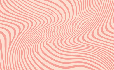 Poster - Wavy, curved lines in soft pink tones on a light background, creating a calm, abstract optical effect in a trendy modern minimal wavy line art style, popular in contemporary graphic design.