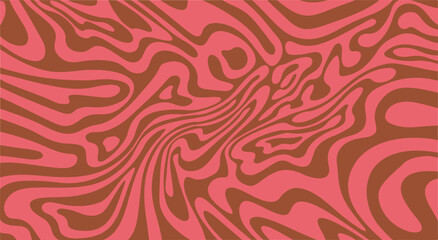 Fototapete - Retro abstract vector pattern featuring organic, wavy brown and pink shapes. The fluid, groovy design is perfect for backgrounds, posters, and projects with a psychedelic or vintage style.