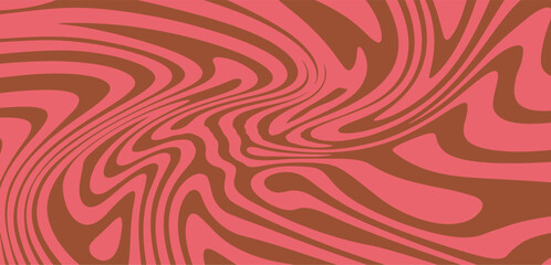 Fototapete - Retro abstract vector pattern featuring organic, wavy brown and pink shapes. The fluid, groovy design is perfect for backgrounds, posters, and projects with a psychedelic or vintage style.