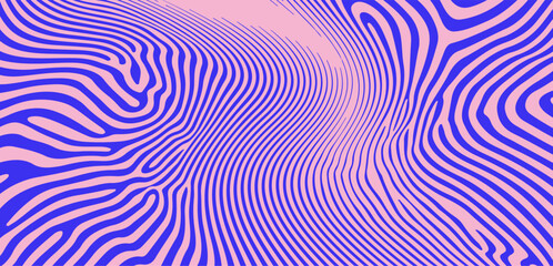 Aufkleber - Abstract vector illustration with flowing wavy blue lines on a pink background, creating a dynamic and modern optical effect, ideal for digital design, posters, or contemporary art.
