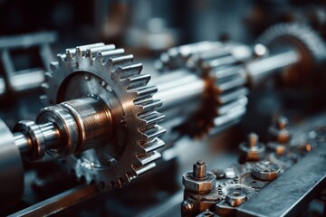 Poster - Metal gears and machine components showcase precision engineering in modern manufacturing process