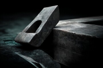 Aufkleber - Heavy metal object rests on a polished surface with reflective properties in dim light