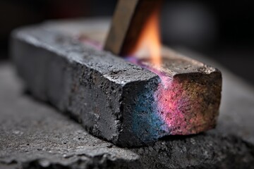 Aufkleber - Crafting metal at a blacksmith forge with glowing materials and flames in a traditional workshop setting