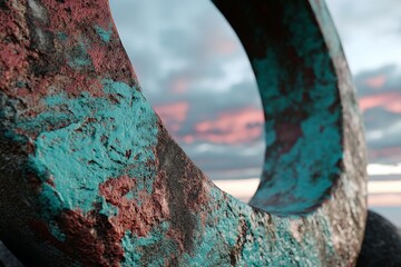 Poster - Metal sculpture surrounded by vibrant sky at sunset with rich textures and colors