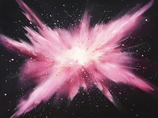 Poster - Pink explosion on black canvas painted with acrylics in abstract expressionism style studio shot