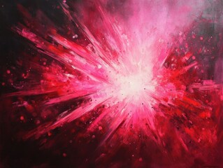 Poster - abstract painting of a vibrant explosion of crimson and magenta hues with a central burst of light i