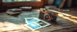 © Роксолана Гордієвич - A vintage camera on a wooden surface with three instant photos nearby exudes warmth and nostalgia, highlighting their connection.