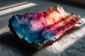 Poster - Colorful handmade paper with vibrant dye patterns displayed in soft, natural light indoors