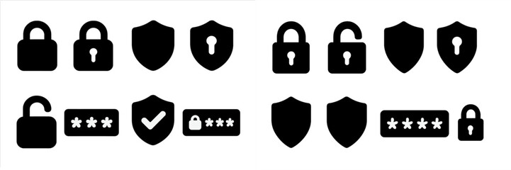 Leinwandbilder - Set of web icons featuring security symbols like locks and shields for online safety and protection
