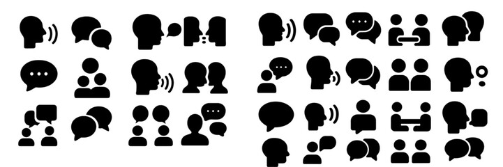 Fototapete - Collection of web icons representing communication, conversation, and social interaction with various styles and arrangements