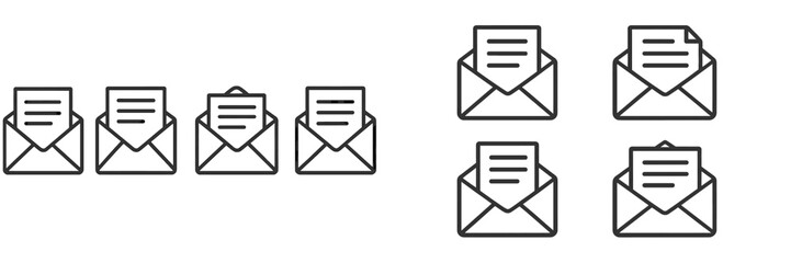 Fototapete - Set of web icons showcasing various email designs in simple line art style for digital communication applications