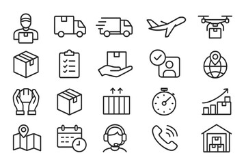 Poster - Set of web icons representing delivery, logistics, and communication services for online businesses
