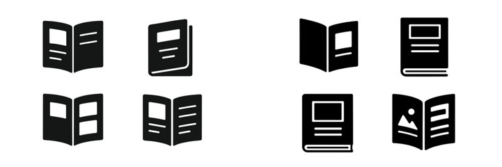Fototapete - Collection of web icons depicting open book designs for digital applications, showcasing various styles and formats
