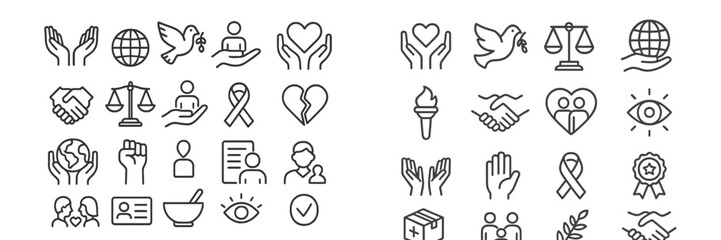 Poster - Collection of web icons representing community, peace, justice, and support symbols for digital use
