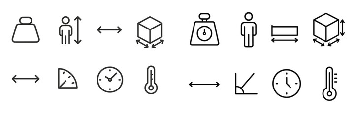 Fototapete - Set of minimal web icons depicting measurement tools and scales for various applications in design and user interface