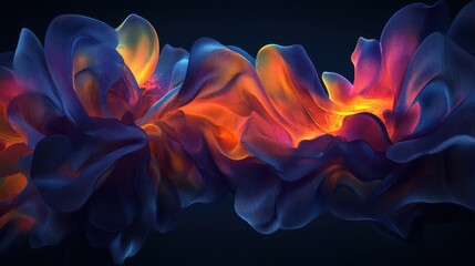 Poster - abstract flowing fabric in motion with vibrant colors and dark background studio shot close up