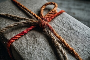 Aufkleber - Rustic gift wrapped in natural textures on wooden surface showcasing intricate twine details