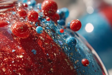 Aufkleber - Vibrant red and blue glitter spheres create a festive atmosphere for celebrations and artistic displays
