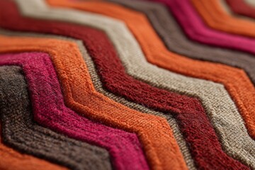 Leinwandbilder - Textile pattern featuring vibrant zigzag design, showcasing rich colors and textures in a close-up view