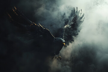 Wall Mural - Dark Phoenix Rising in Smoky Mist – Mythical Rebirth and Power Concept -black background