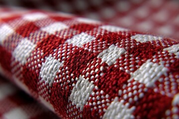 Poster - Close-up view of red and white checkered fabric showcasing intricate woven patterns and textures