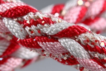 Poster - Vibrant red and silver braided rope with shimmering details intertwined together