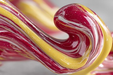 Poster - Colorful swirl of red and yellow whipped cream on a smooth surface creates a vibrant abstract design