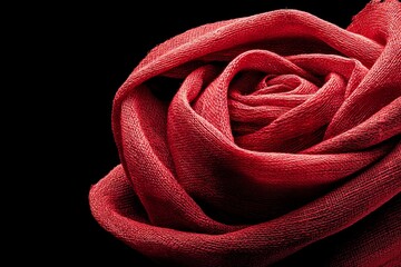 Aufkleber - Beautiful red rose crafted from fabric with intricate folds and textures against a black background