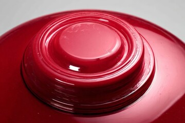 Poster - Red ceramic bowl showcasing smooth, glossy surface and unique design features in studio setting