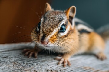 Poster - Chipmunk exploring a wooden log in a cozy indoor setting during daylight hours