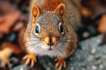 Aufkleber - Curious squirrel exploring forest floor during autumn season in a natural habitat