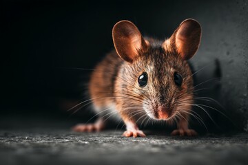 Aufkleber - Small brown rodent exploring a dark corner in a close-up view during twilight hours