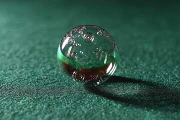 Leinwandbilder - Transparent sphere with bubbles reflecting light on green surface in low light setting