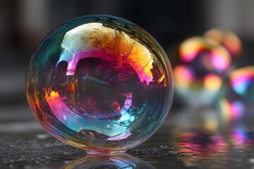 Poster - colorful soap bubble reflecting vibrant patterns in sunlight during outdoor playtime