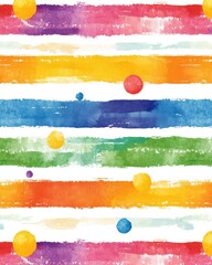 Poster - Colorful Watercolor Stripes and Dots Seamless Pattern Close Up Artistic Design for Fabric or Background