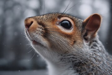 Poster - Squirrel exploring snowy landscape with curious gaze in winter afternoon light
