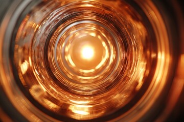 Fototapete - Warm glow of light seen through a spiral glass structure in a dark setting during evening hours