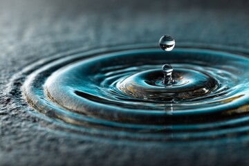 Leinwandbilder - Water droplet creates ripples on a smooth surface during morning light