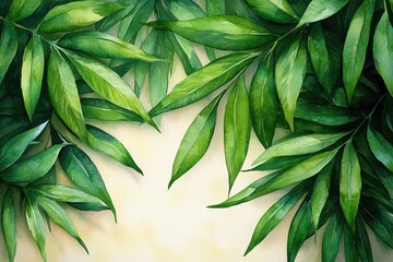 Poster - Lush green leaves create a vibrant backdrop for nature-inspired art in a serene setting filled with soft, natural light