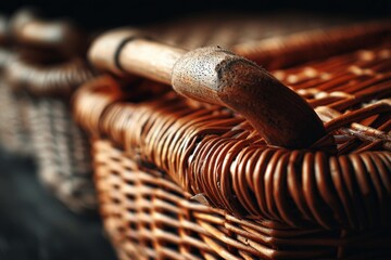 Poster - Woven baskets with detailed craftsmanship displayed on a dark background emphasizing texture and design elements