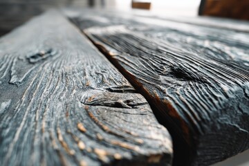 Poster - Close-up view of weathered wooden surface showcasing intricate textures and natural colors in an indoor setting
