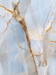 Poster - Abstract close-up of light blue onyx stone slab with golden veins, top-down view of polished marble surface for interior design