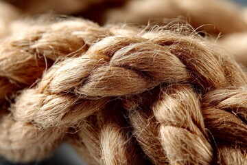 Poster - Detailed close-up of a twisted natural fiber rope with intricate braiding showcasing texture and craftsmanship