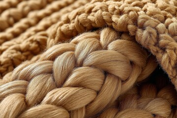 Aufkleber - Texture of a warm braided blanket on a cozy surface in a softly lit room during a chilly evening