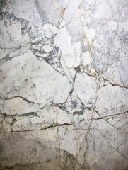 Poster - Full Frame Close Up of White Marble Stone Slab with Grey Veins and Brown Accents Studio Shot