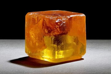 Aufkleber - Bright amber crystal exhibiting natural beauty and texture against a dark background
