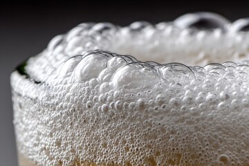 Poster - Bubbles rise from a freshly poured beverage in a close-up shot showcasing its frothy surface and texture