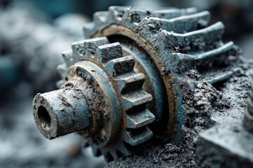 Leinwandbilder - Rusty gear resting on a weathered surface showcases the machinery's wear and tear from prolonged exposure and use