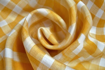 Poster - Close up of yellow and white checkered fabric in a swirl pattern studio shot for texture design