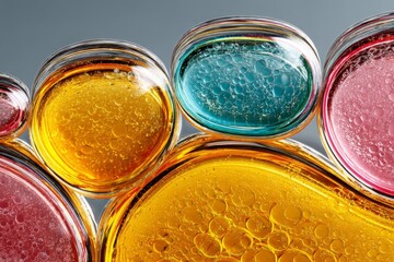 Poster - Colorful glass shapes filled with bubbles create an artistic display in a creative studio setting